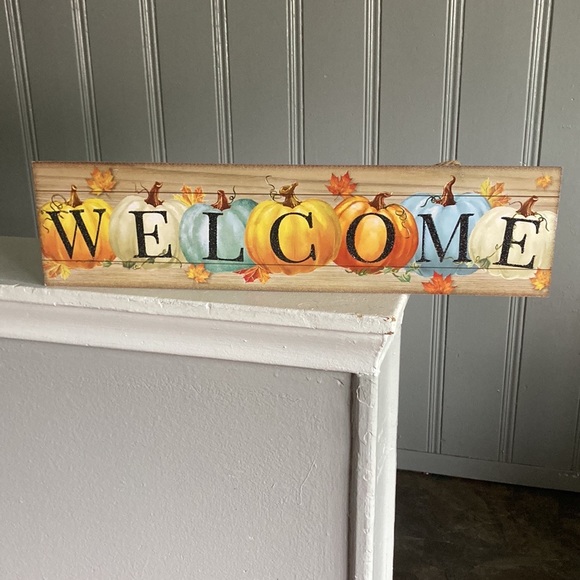 NWT Stunning Colorful Pumpkins Black Glittered Wooden Welcome Decoration Sign - Picture 3 of 17